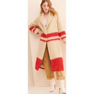 Ottod'Ame Red Stripe Blanket Coat Womens 6 Cozy Wool Vintage Winter Old Money